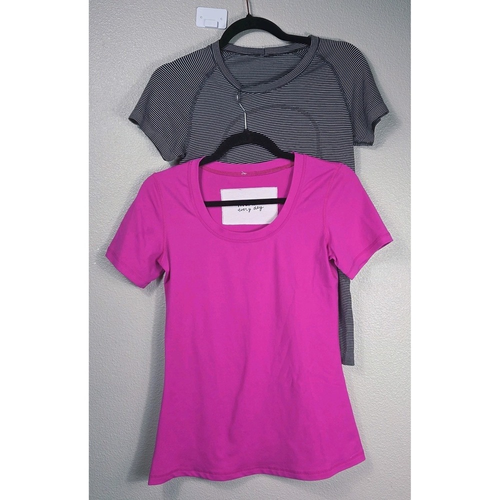 Lululemon Women's Activewear Top Bundle Pink Fitted Tee & Black Stripe...